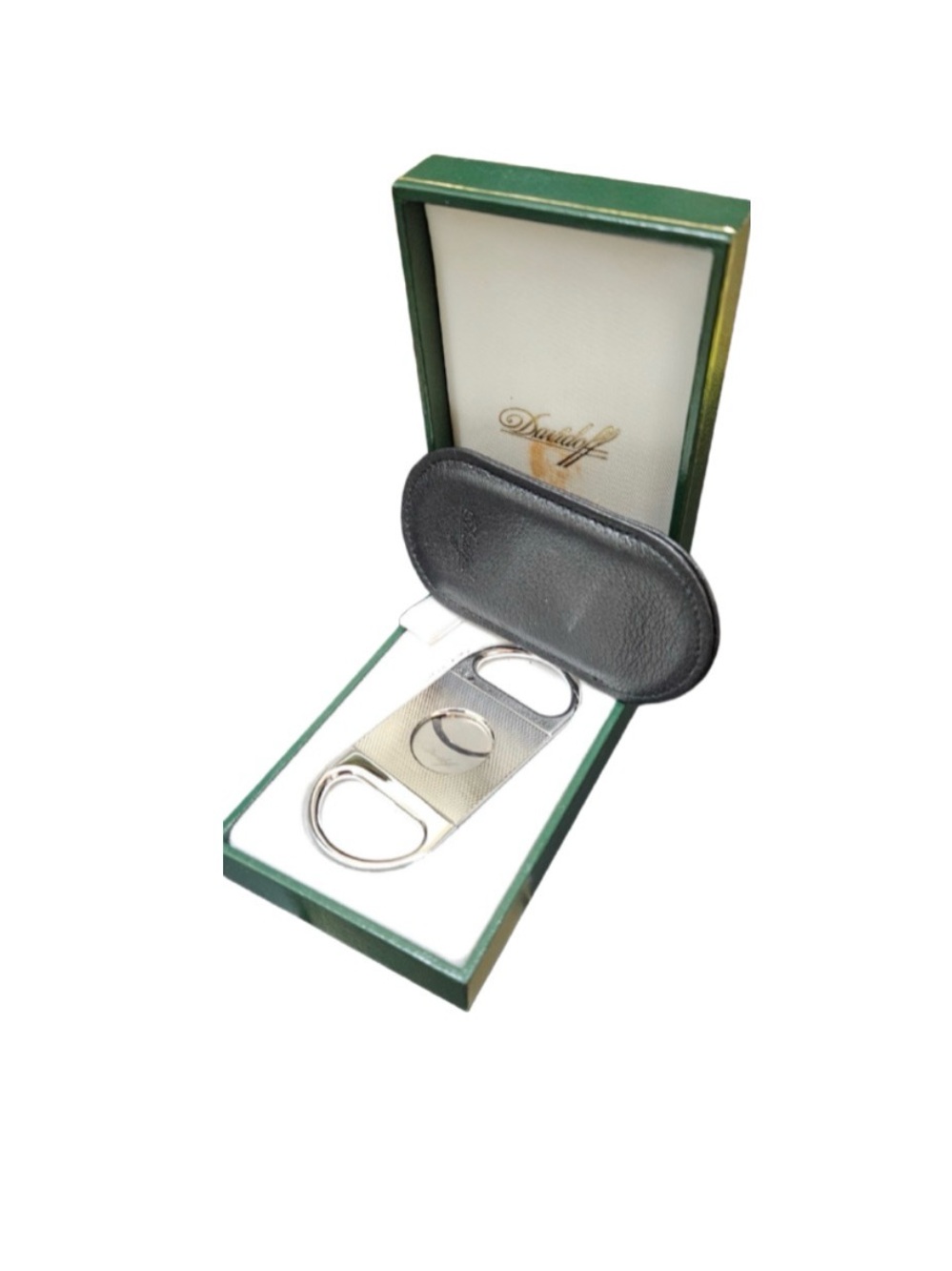 Cigar Cutter with Leather Case - Silver/Black